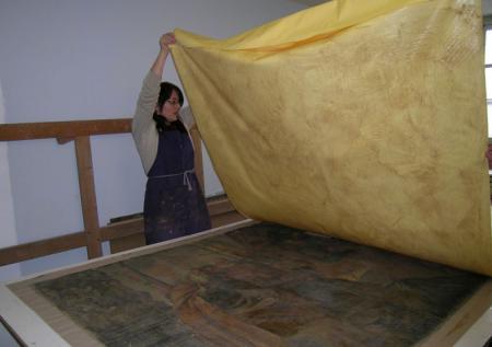 Cartonnage d'un tableau grand format, Martine Lemot Cartonnage d'un tableau grand format, Martine Lemot